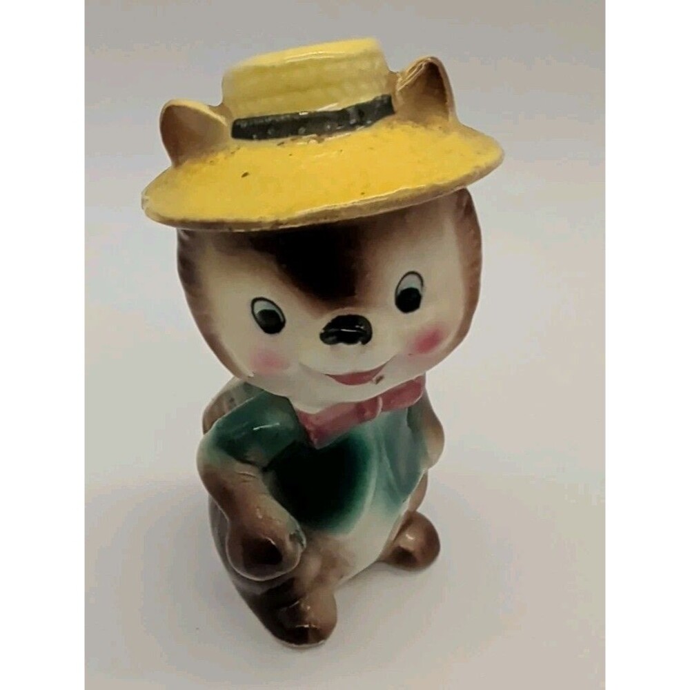 Vtg Anthropomorphic Squirrel Pepper Shaker Replacement Japan Yellow Hat Bowtie